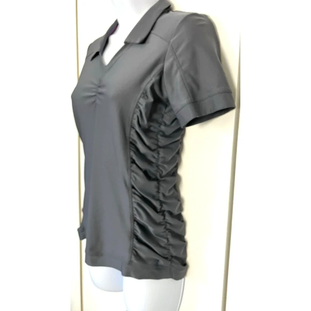 Athleta Womens Short Sleeve Gray Athletic Top Ruched Sides XS - Picture 5 of 7